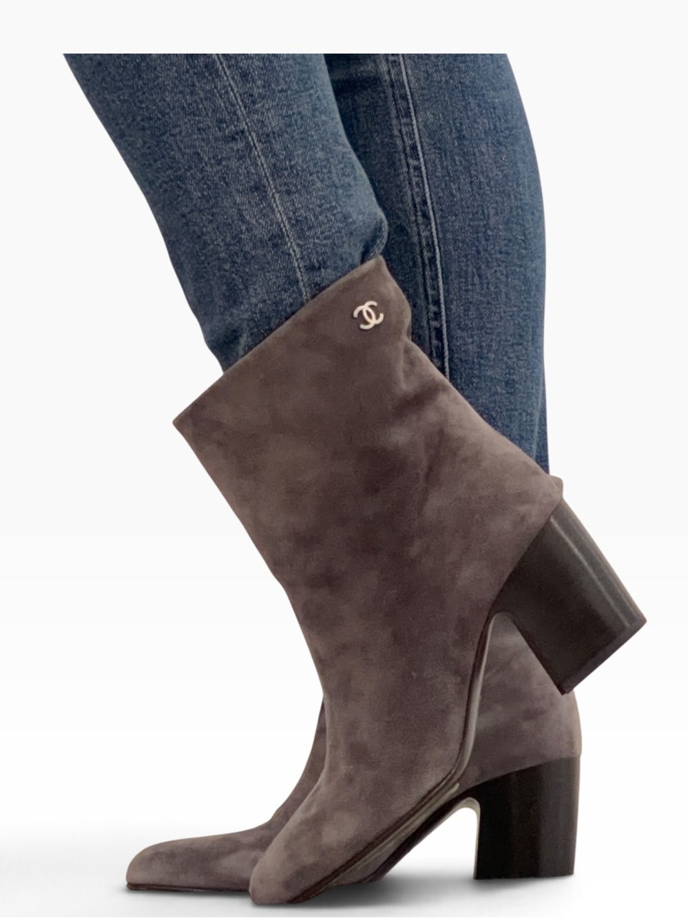 CHANEL Gray Short Boots - Suede Calfskin - Size 10